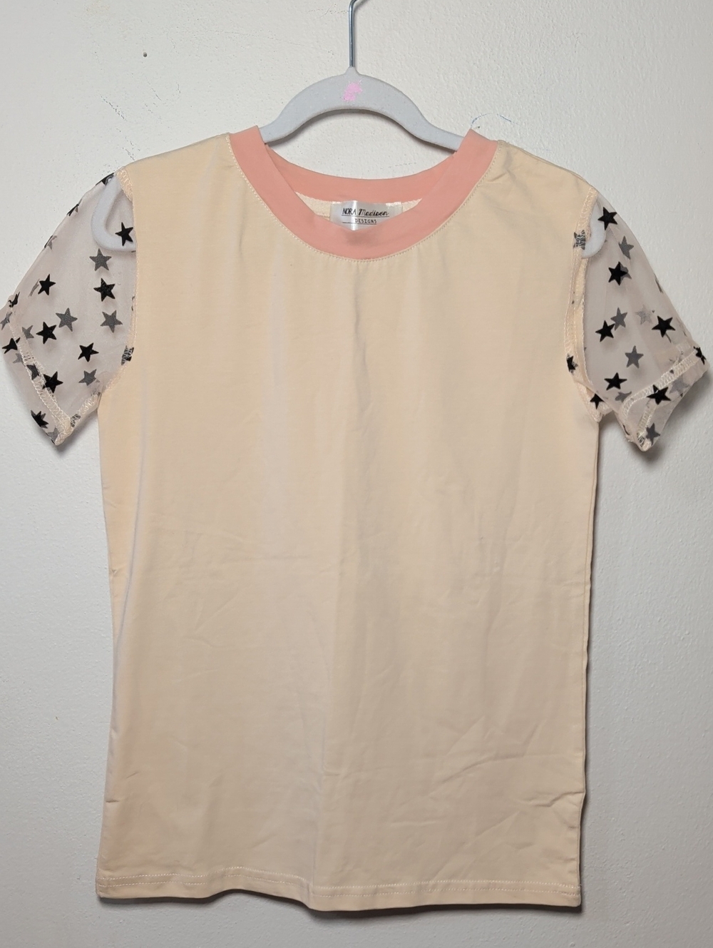 Nora Madison Ringer Tee with Mesh Star Sleeves Orange Pink Black Girls Size 8/9